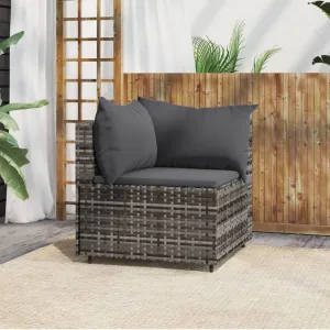 Patio Corner Sofa with Cushions Gray Poly Rattan