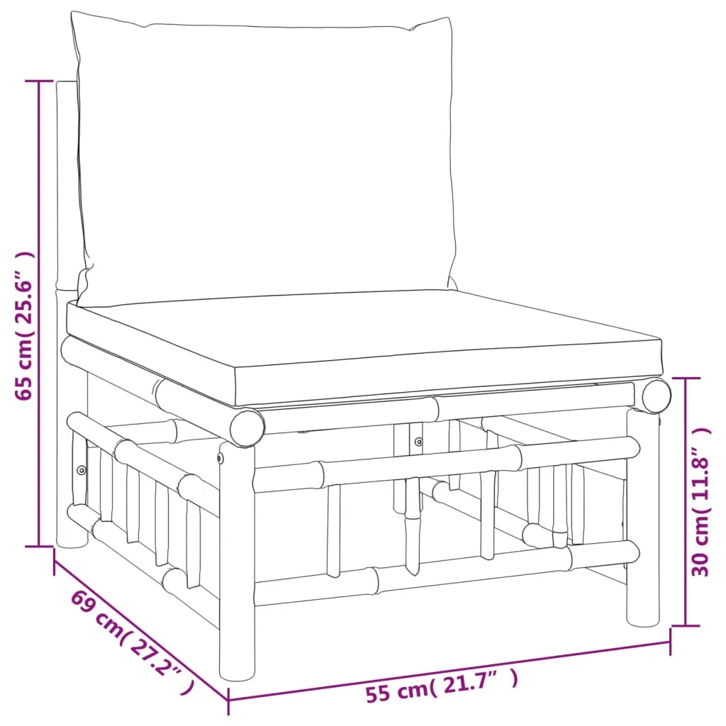 Patio Middle Sofa with Cream White Cushions Bamboo