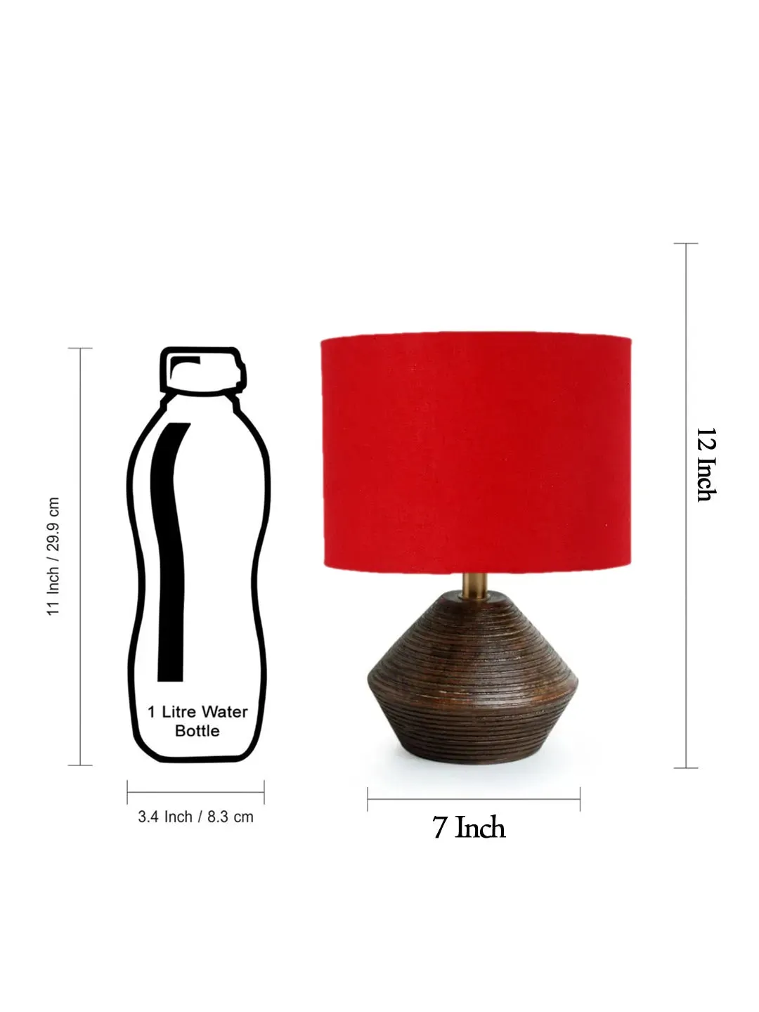 Red Cotton Table Lamp With Wood Natural Base | 7X12 Inches