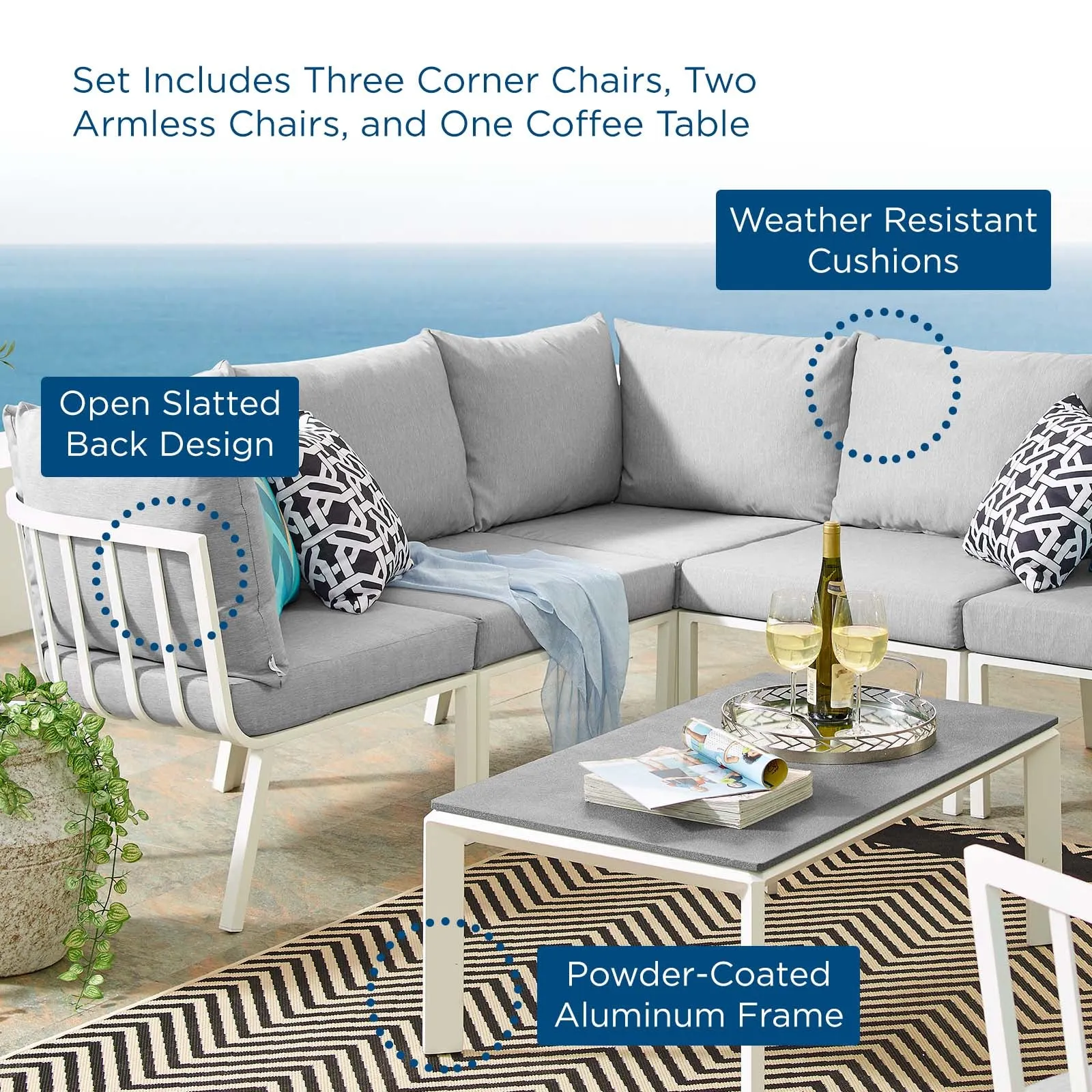 Riverside 6 Piece Outdoor Patio Aluminum Set