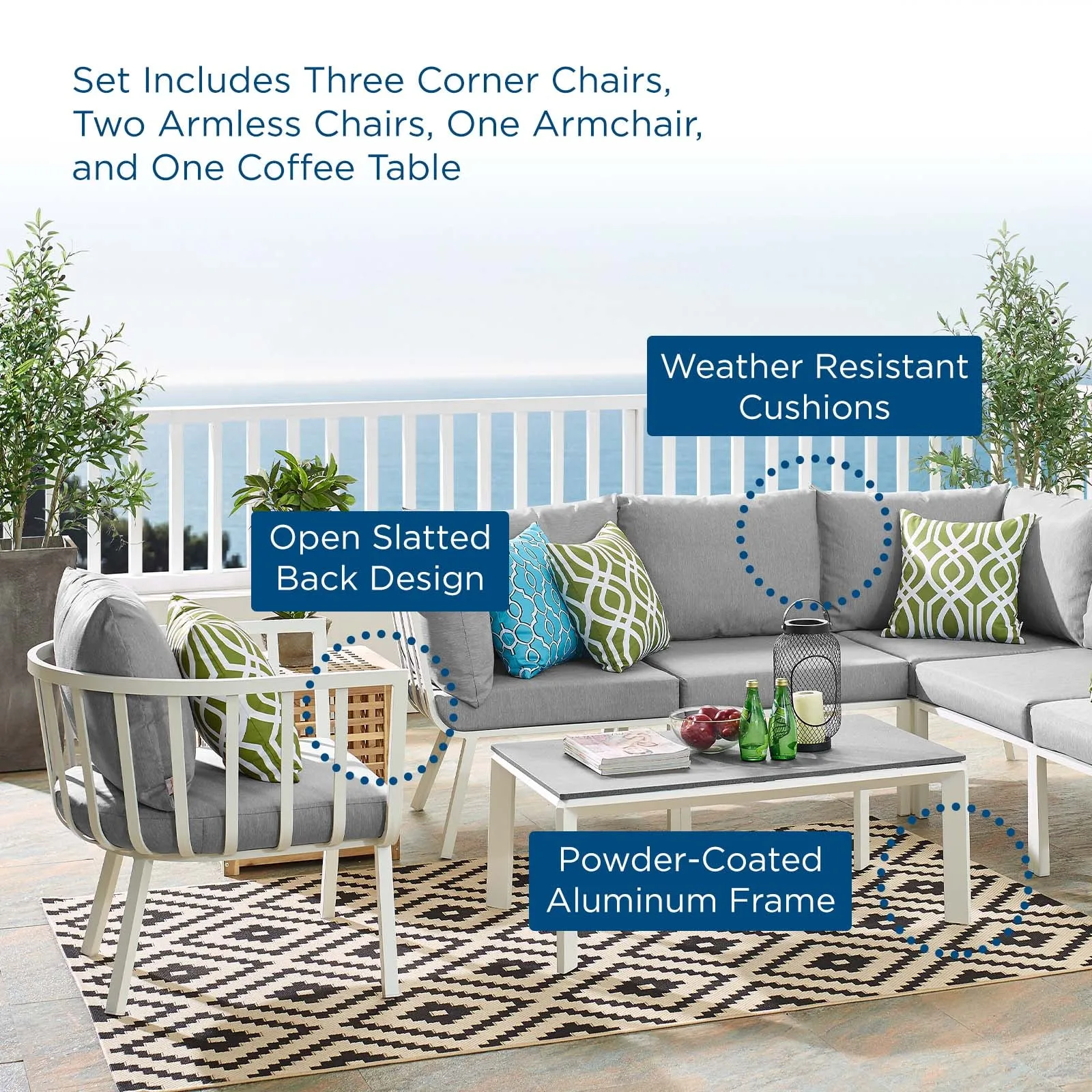 Riverside 7 Piece Outdoor Patio Aluminum Set