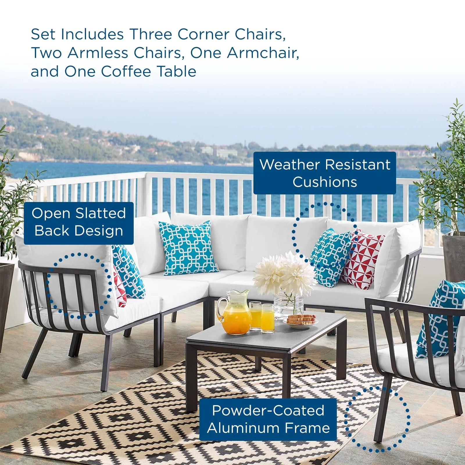 Riverside 7 Piece Outdoor Patio Aluminum Set