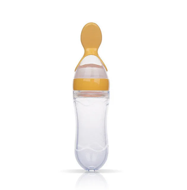 Silicone Baby Feeding Bottle With Spoon Food Supplement Rice Cereal Bottle Baby Squeeze Spoon Silica Gel Spoon BB0065