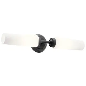 Truby 20 In 2-Lights Bathroom Vanity Light With Satin Etched Cased Opal Glass, Black Finish