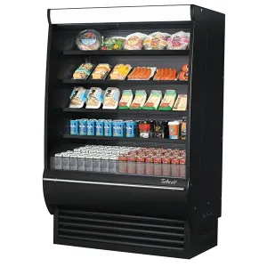 Turbo Air TOM-48DXB-SP-N 14.9 cu.ft. 48" 115V Black Solid Mirrored Sides Stainless Steel Interior Extra Deep Refrigerated Vertical Open Display Case