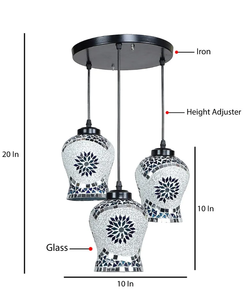 Turkish Design Mosaic Glass Three Hanging Lamps | 10 x 20 inches