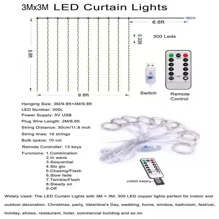 USB Operated Curtain LED Lights with remote control