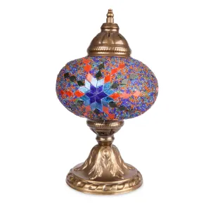 Vibrant Red & Blue Stained Glass Handmade Turkish Mosaic Lamp | 1012