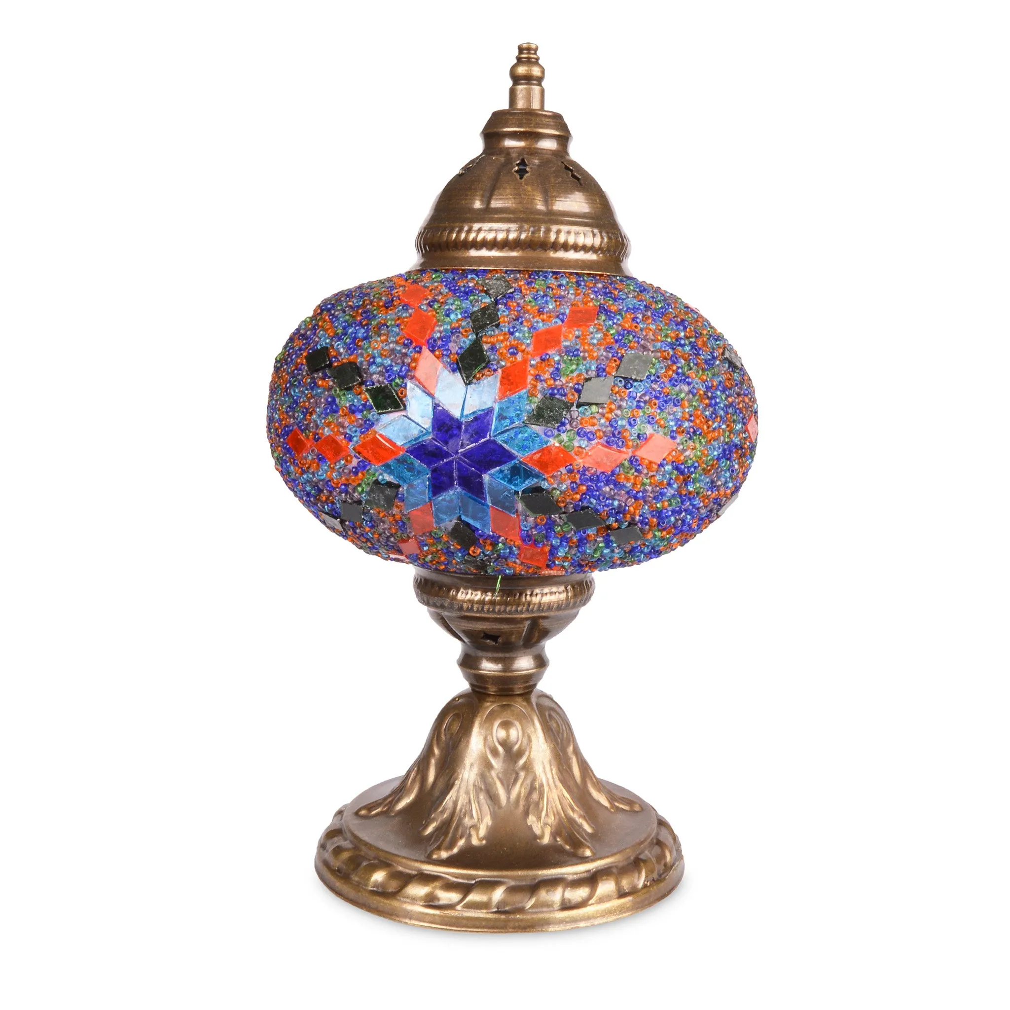 Vibrant Red & Blue Stained Glass Handmade Turkish Mosaic Lamp | 1012