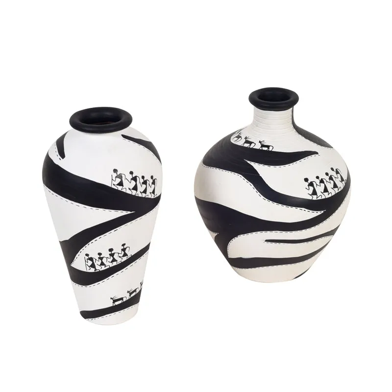 Warli Zebra Fusion Vase - Set Of Two