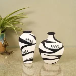 Warli Zebra Fusion Vase - Set Of Two