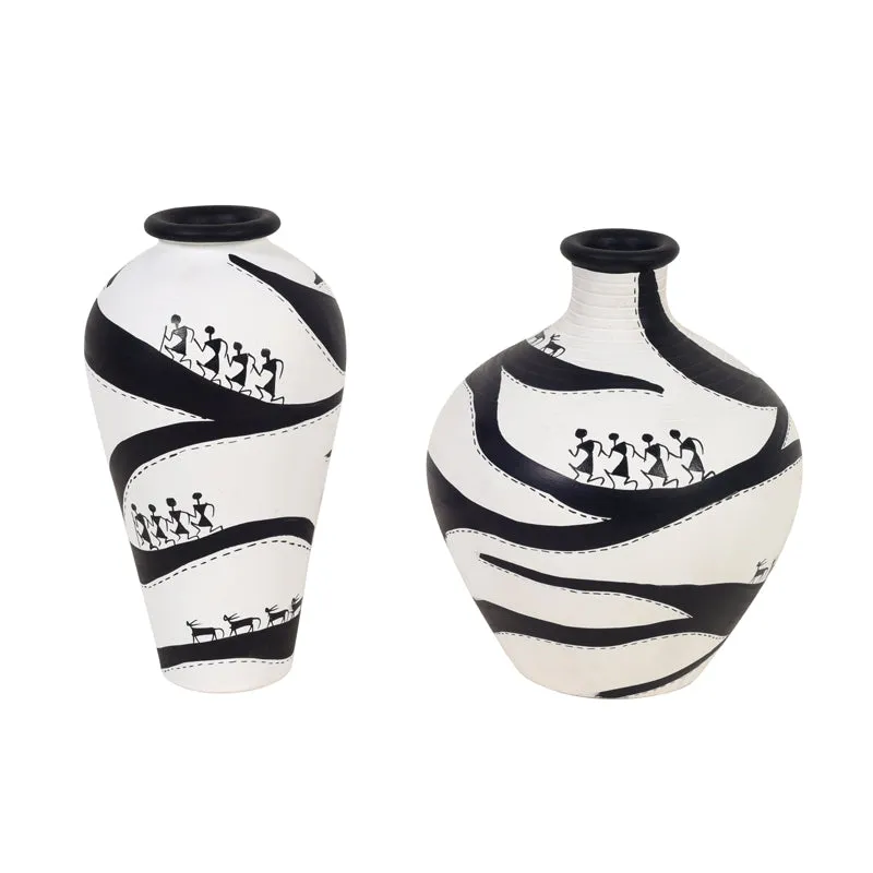 Warli Zebra Fusion Vase - Set Of Two