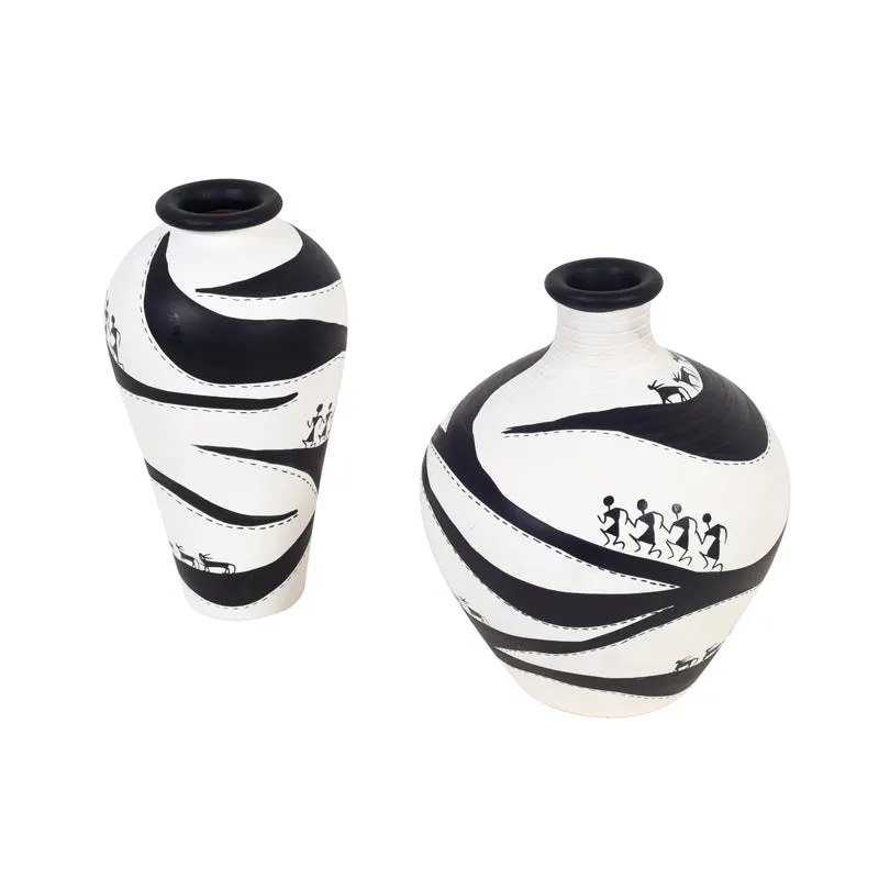 Warli Zebra Fusion Vase - Set Of Two