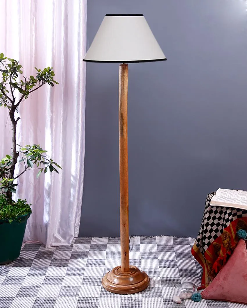 White & Black Cotton Conical Shade Floor Lamp with Wooden Base | 14 x 59 Inches