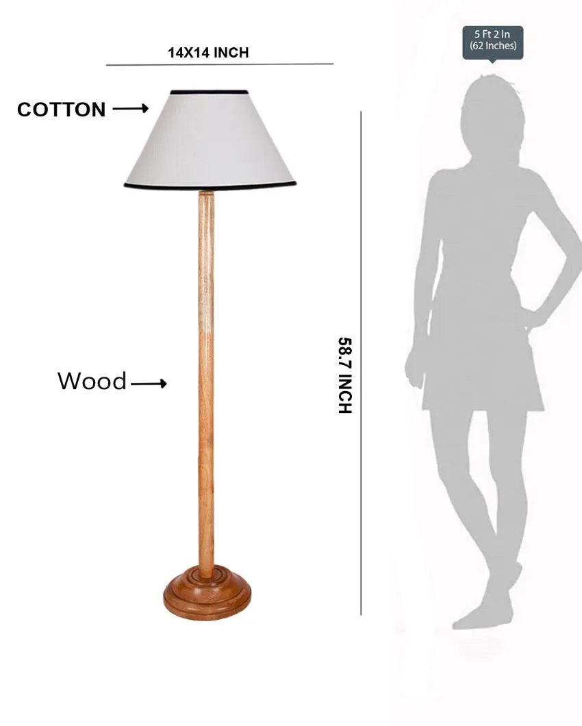 White & Black Cotton Conical Shade Floor Lamp with Wooden Base | 14 x 59 Inches