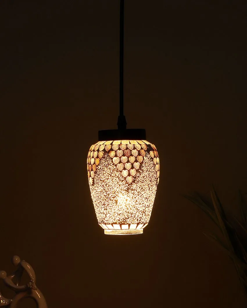 White Leaf Design Mosaic Glass Hanging Lamp | 4 x 20 inches