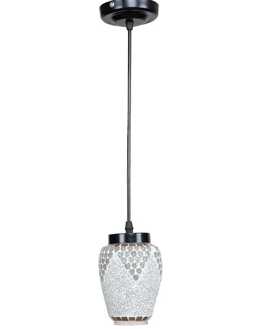 White Leaf Design Mosaic Glass Hanging Lamp | 4 x 20 inches