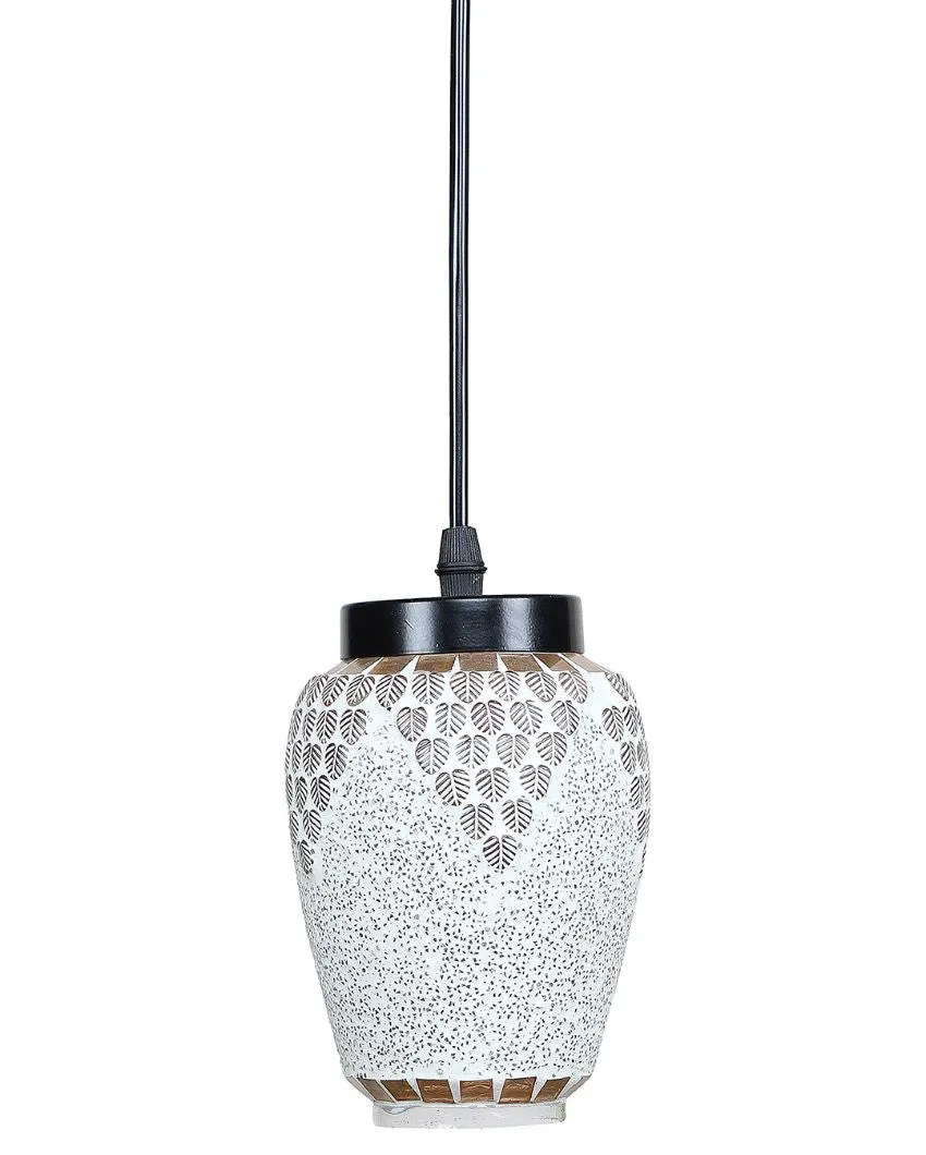 White Leaf Design Mosaic Glass Hanging Lamp | 4 x 20 inches