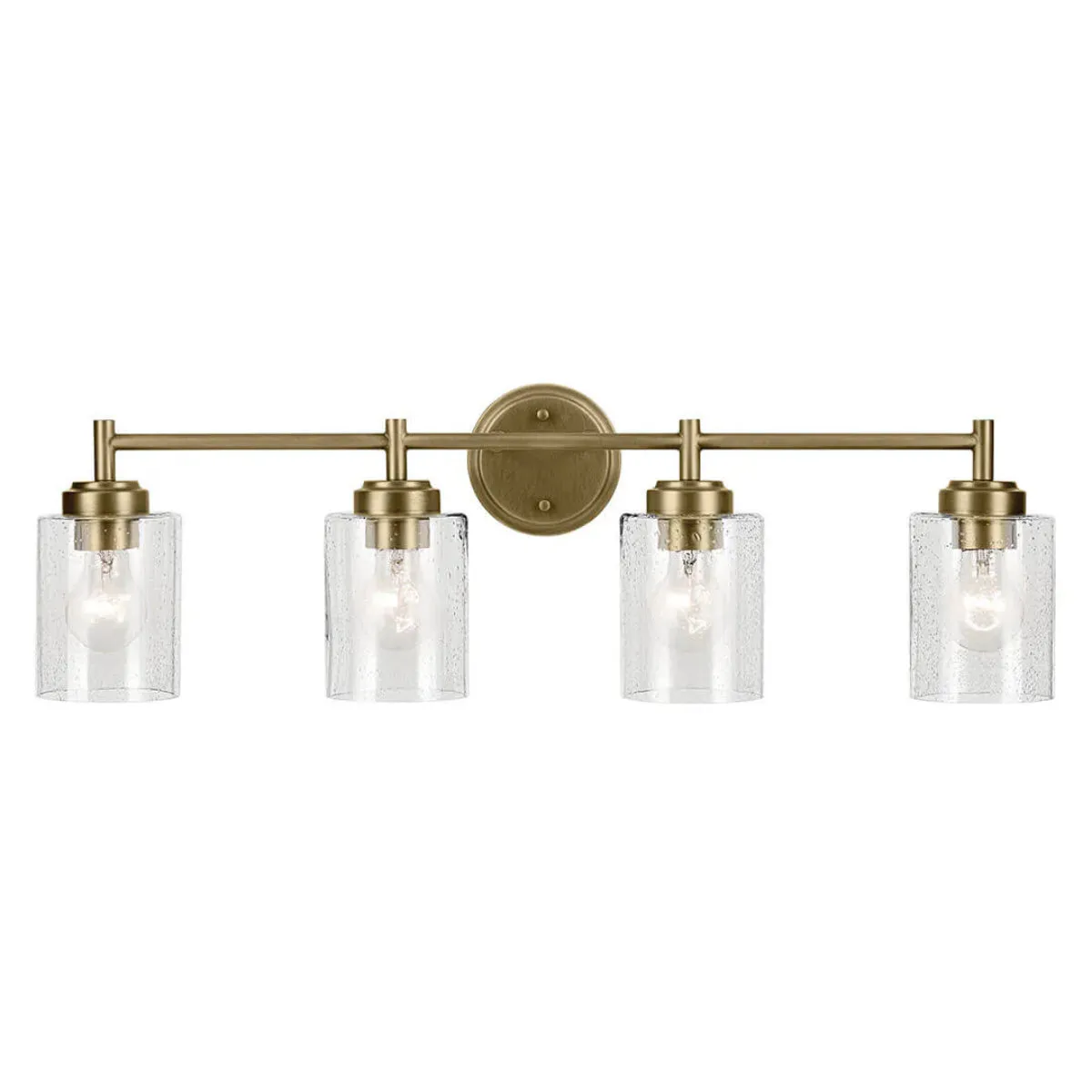 Winslow 30 In 4-Lights Bathroom Vanity Light With Clear Seeded Glass, Gold Finish