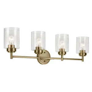 Winslow 30 In 4-Lights Bathroom Vanity Light With Clear Seeded Glass, Gold Finish