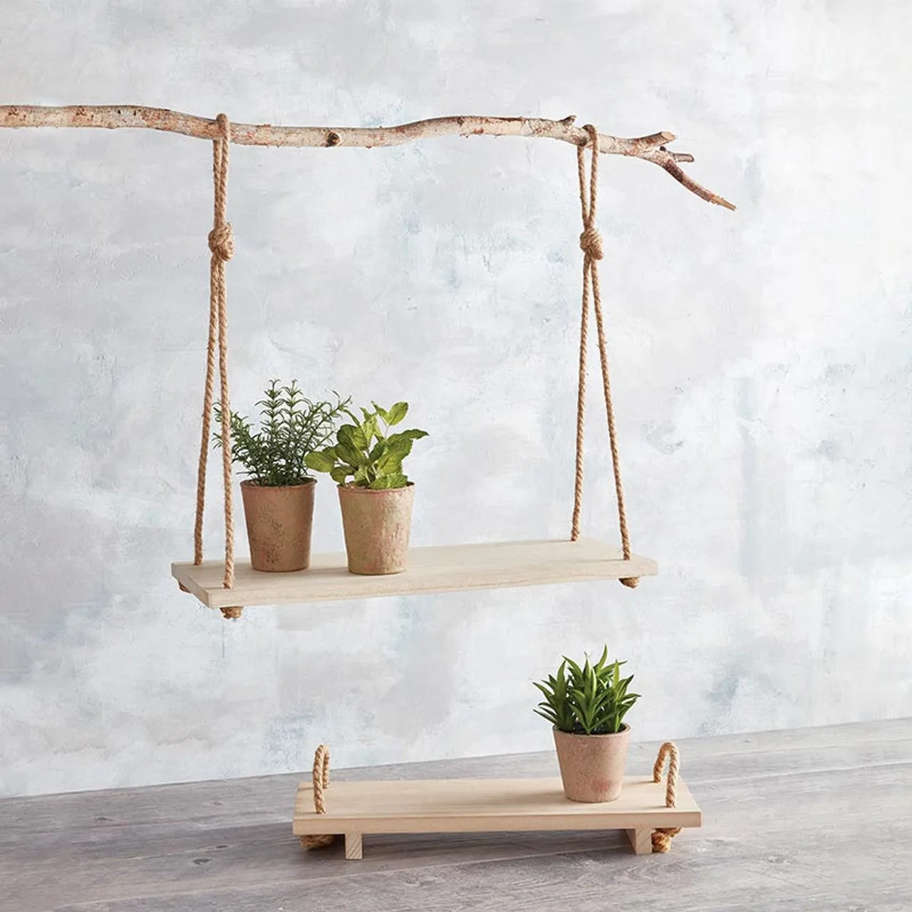 Wooden Shelf With Rope Handles | Display or Organizing Shelf Sits on Table or Mantle 16" x 5.5"