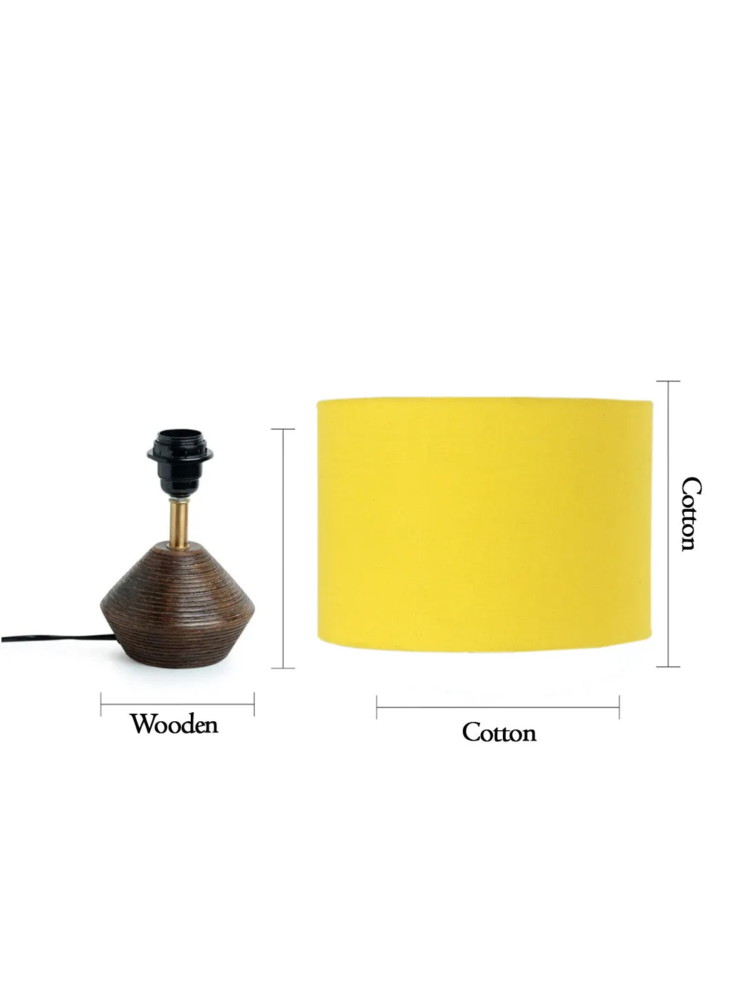 Yellow Cotton Table Lamp With Wood Natural Base | 7X12 Inches