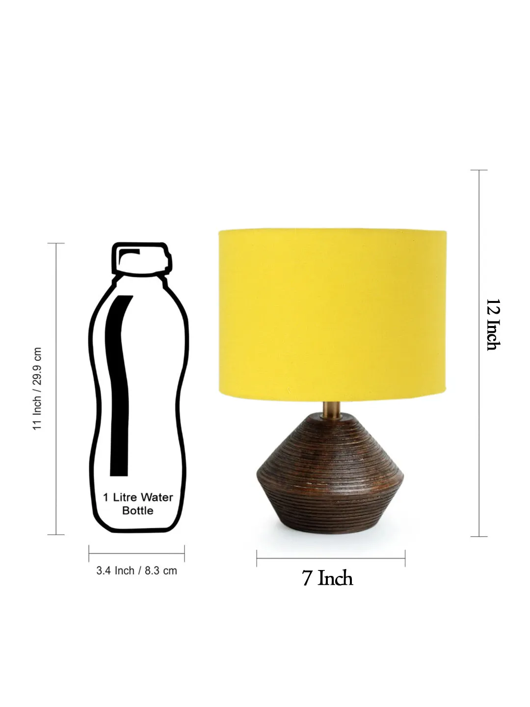 Yellow Cotton Table Lamp With Wood Natural Base | 7X12 Inches